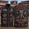 Alabama Crimson Tide Roll Tide Denim Vest Alabama Crimson Tide Merch Gift For Football Fans - Merchluma