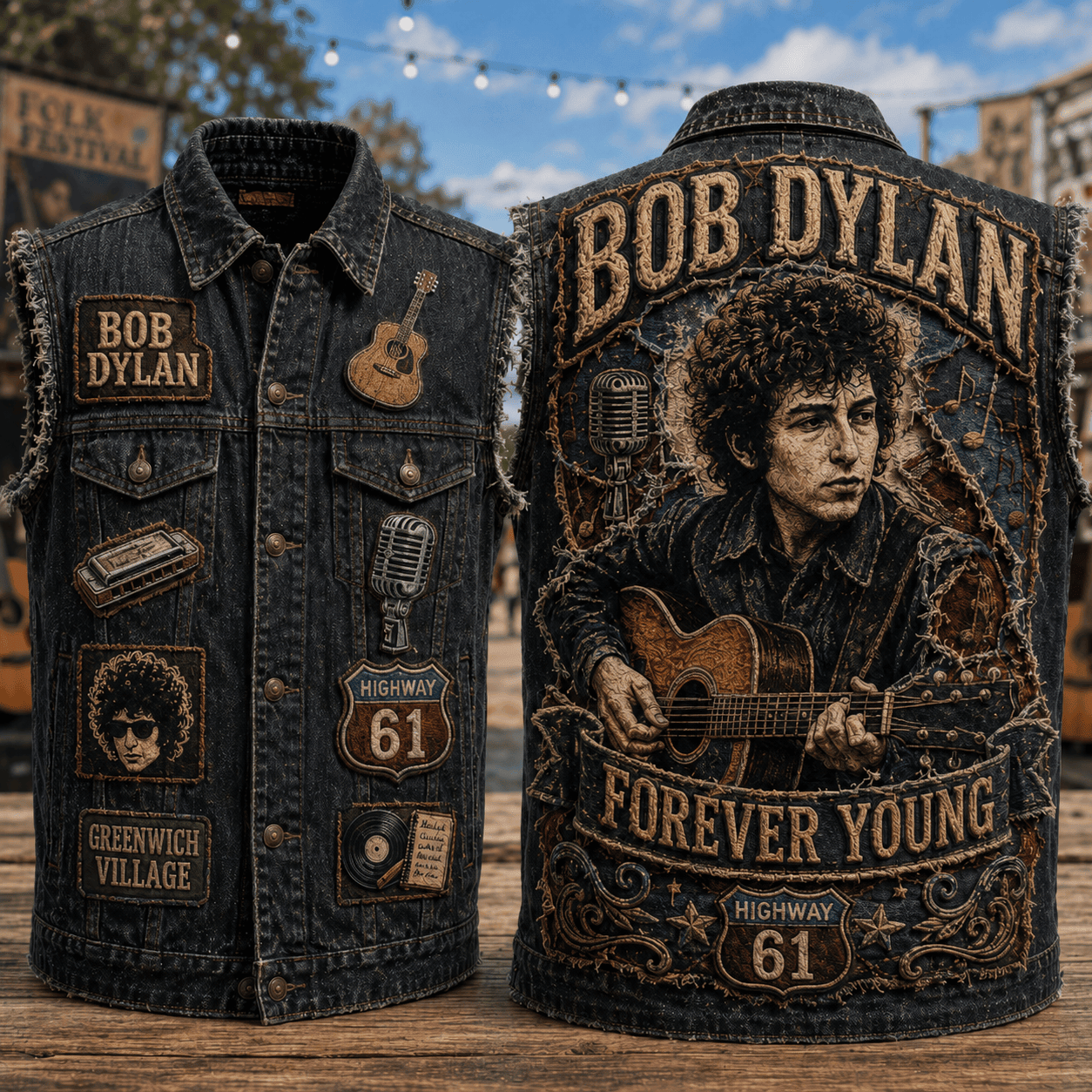 Bob Dylan Forever Young Denim Vest Greenwich Village Bob Dylan Merch Gift For Music Lovers - Merchluma