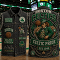Boston Celtics Merch 2026 Celtic Pride Denim Vest Best Gift For Basketball Lovers - Merchluma