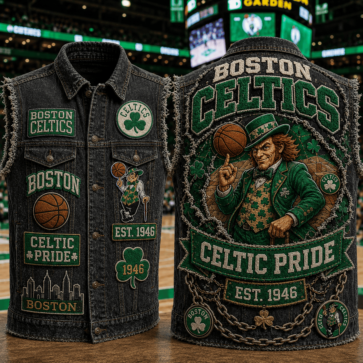 Boston Celtics Merch 2026 Celtic Pride Denim Vest Best Gift For Basketball Lovers - Merchluma