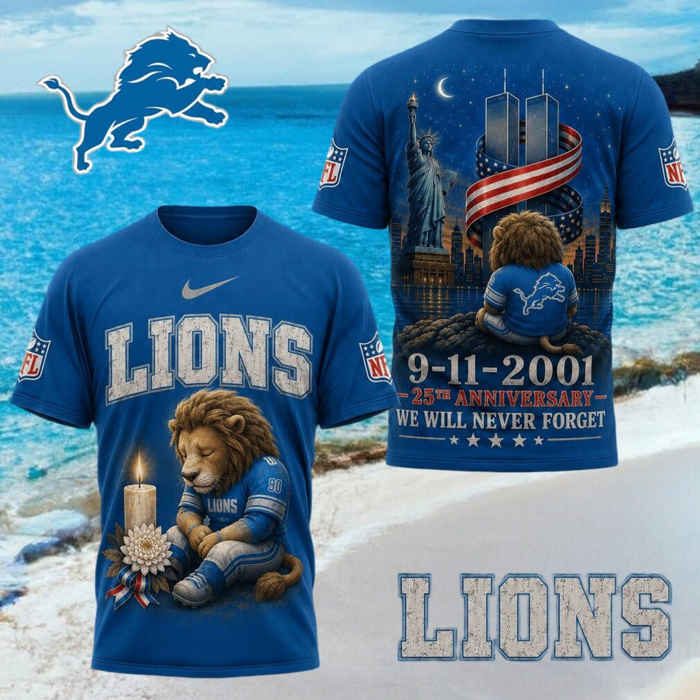 Detroit Lions 9 11 Anniversary Memorial Shirt Detroit Lions Merch We Will Never Forget Tee - Merchluma