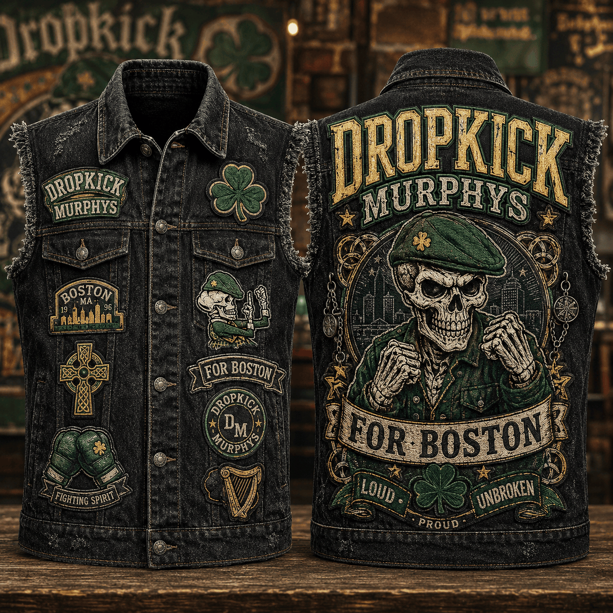 Dropkick Murphys For Boston Denim Vest Loud Unbroken Proud Dropkick Murphys Merch Men - Merchluma