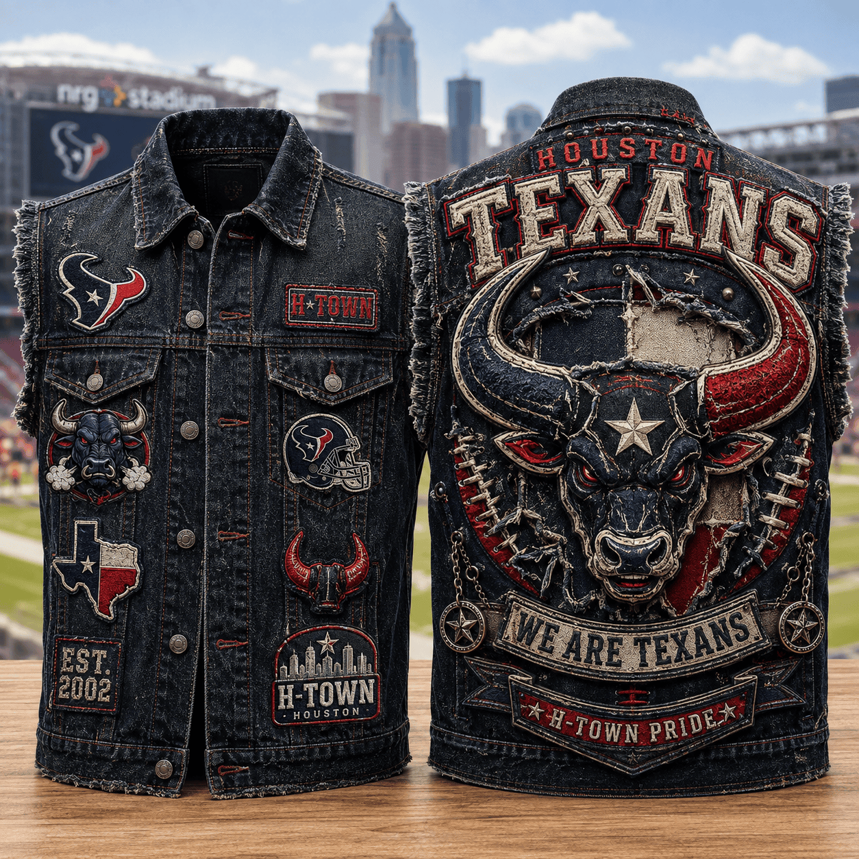 Houston Texans We Are Texans H Town Pride Denim Vest Houston Texans Merch Gifts For Fans - Merchluma