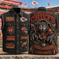Kansas City Chiefs Merch Chiefs Kingdom Est 1960 Denim Vest Gifts For Football Fan - Merchluma