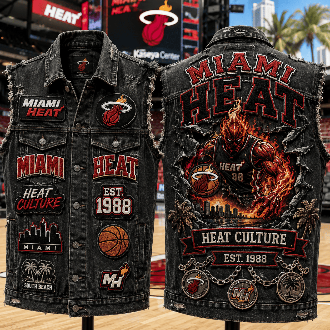 Miami Heat Merch 2026 Heat Culture Denim Vest Game Day Gift For Basketball Lovers - Merchluma