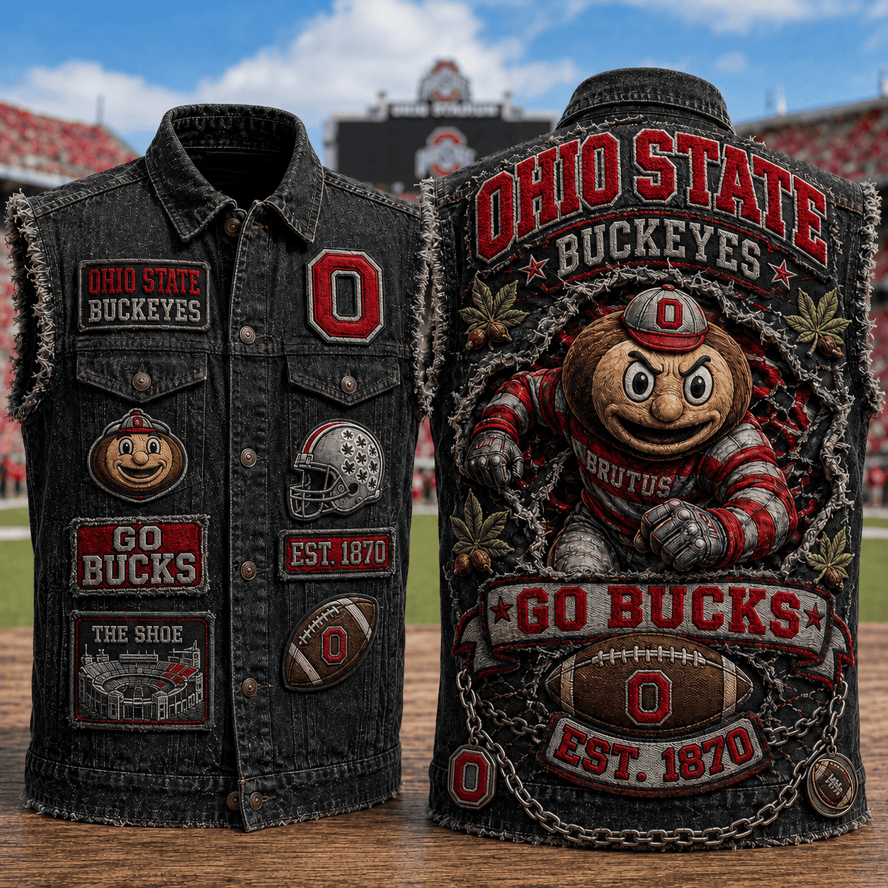 Ohio State Buckeyes Merch Go Bucks Est 1870 Denim Vest Game Day Gift For Football Lovers - Merchluma
