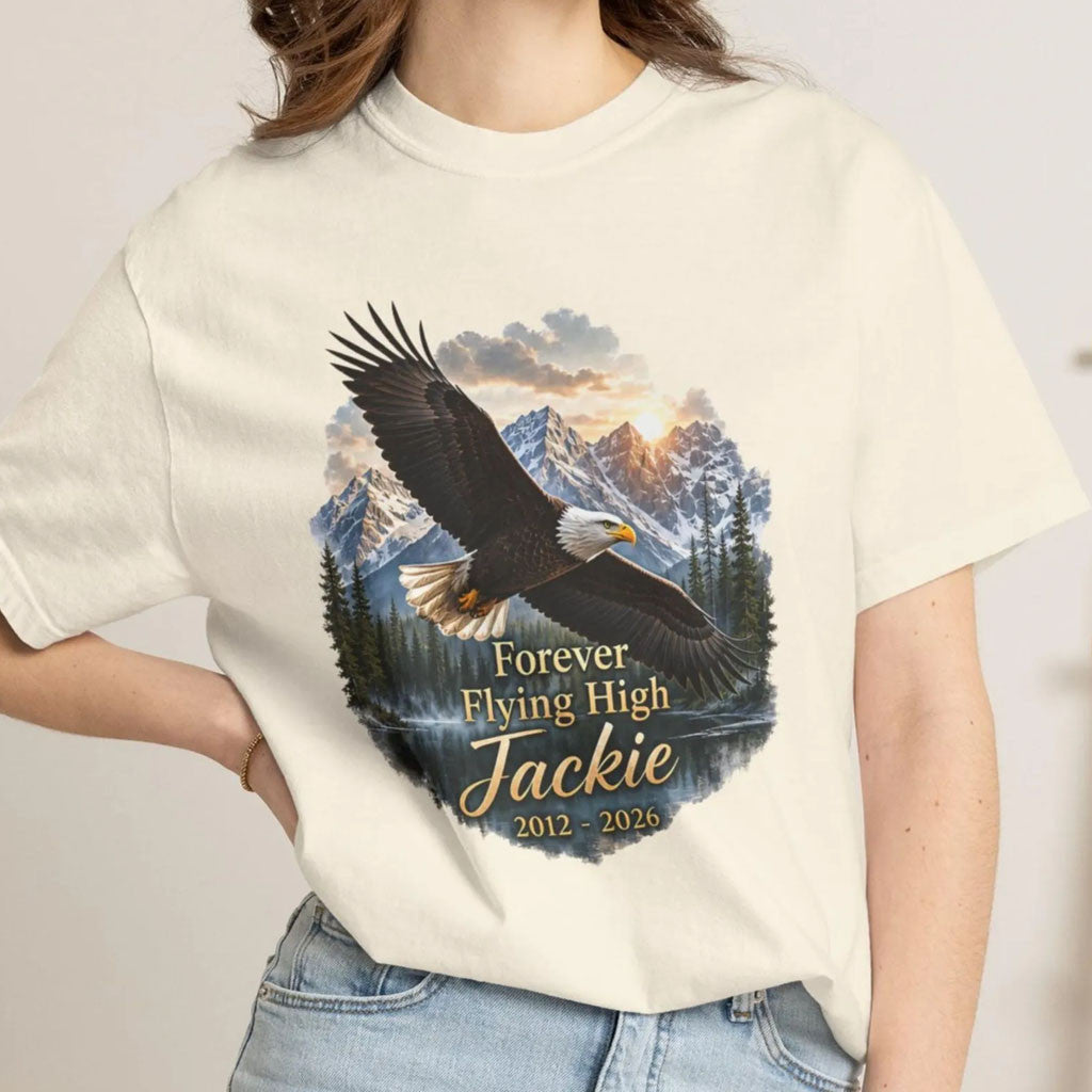 Jackie Big Bear Merch Forever Flying High 2012 2026 T-Shirt Jackie Bald Eagle Memorial Shirt - Merchluma