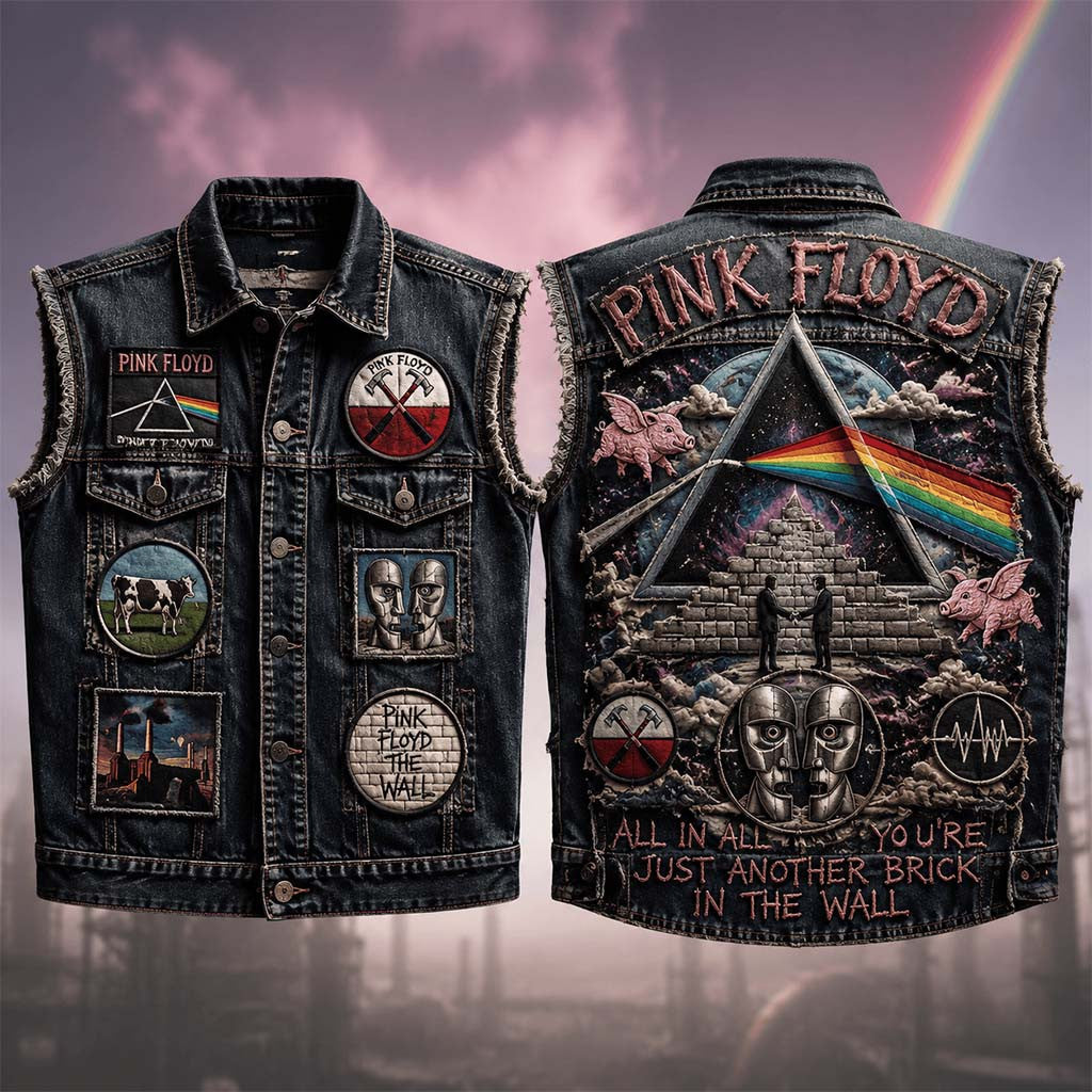 Pink Floyd All In All You're Denim Vest Pink Floyd Merch Best Gifts For Rock Fans - Merchluma