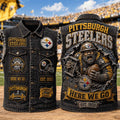 Pittsburgh Steelers Here We Go Est 1933 Denim Vest Steelers Merch Presents For Football Lovers - Merchluma