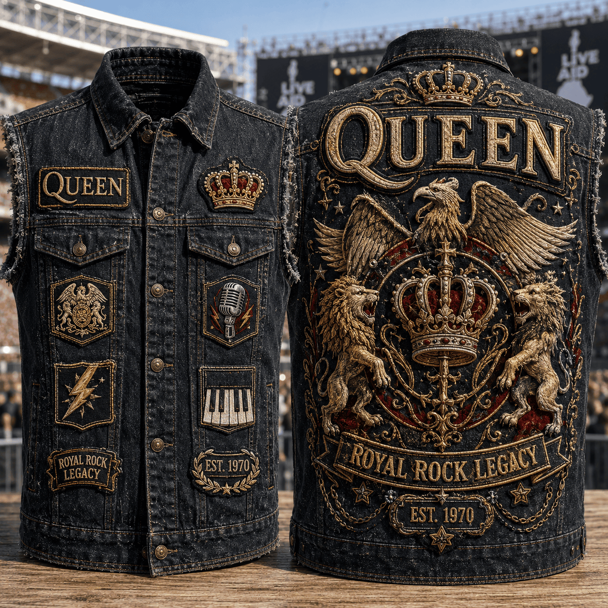 Queen Royal Rocky Legacy Denim Vest Queen Band Merch Gift Ideas For Music Lovers - Merchluma
