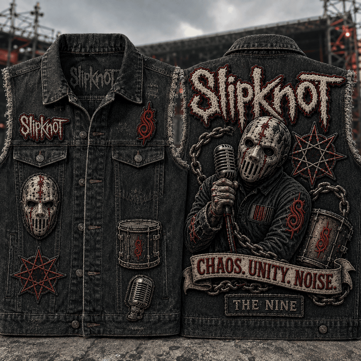 Slipknot Chaos Unity Noise Denim Vest The Nine Slipknot Merch Present For Band Fans - Merchluma