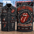 The Rolling Stones Rock And Roll Forever Denim Vest Tongue The Rolling Stones Merch Fan Gifts - Merchluma