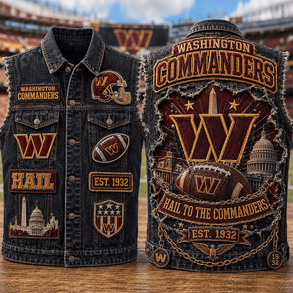 Washington Commanders Merch Hail To The Commanders Est 1932 Denim Vest Fan Gift Ideas - Merchluma