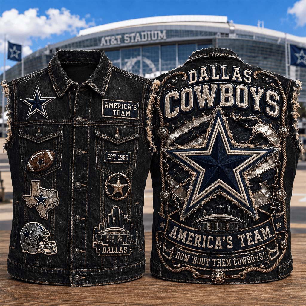 Dallas Cowboys America's Team Denim Vest Dallas Cowboys Merch Best Gifts For Football Fans - Merchluma