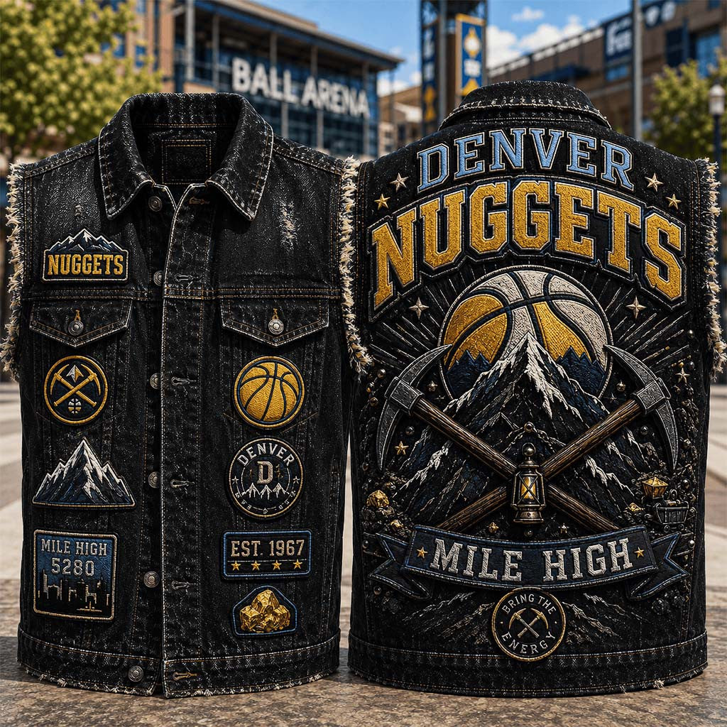 Denver Nuggets Mile High Denim Vest Bring The Energy Denver Nuggets Merch Basketball Fan Gift - Merchluma