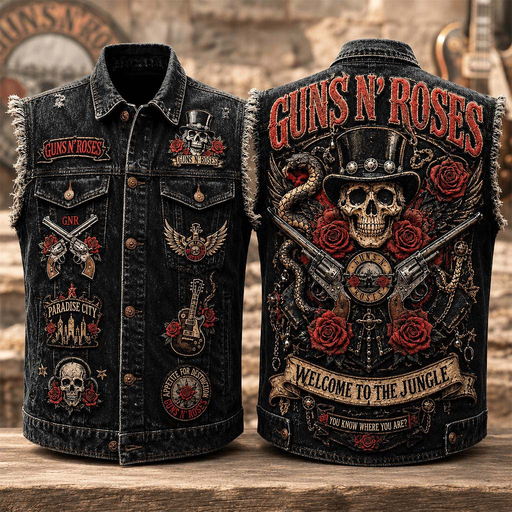 Guns N Roses Welcome To The Jungle Denim Vest Guns N Roses Merch Gift Ideas For Husband - Merchluma