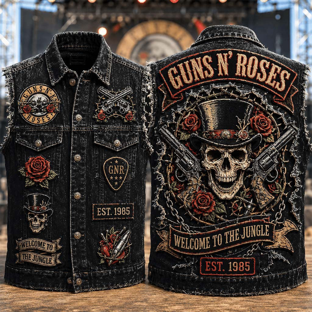 Guns N'Roses Welcome To The Jungle Denim Vest Guns N'Roses Merch Gift For Band Fans - Merchluma