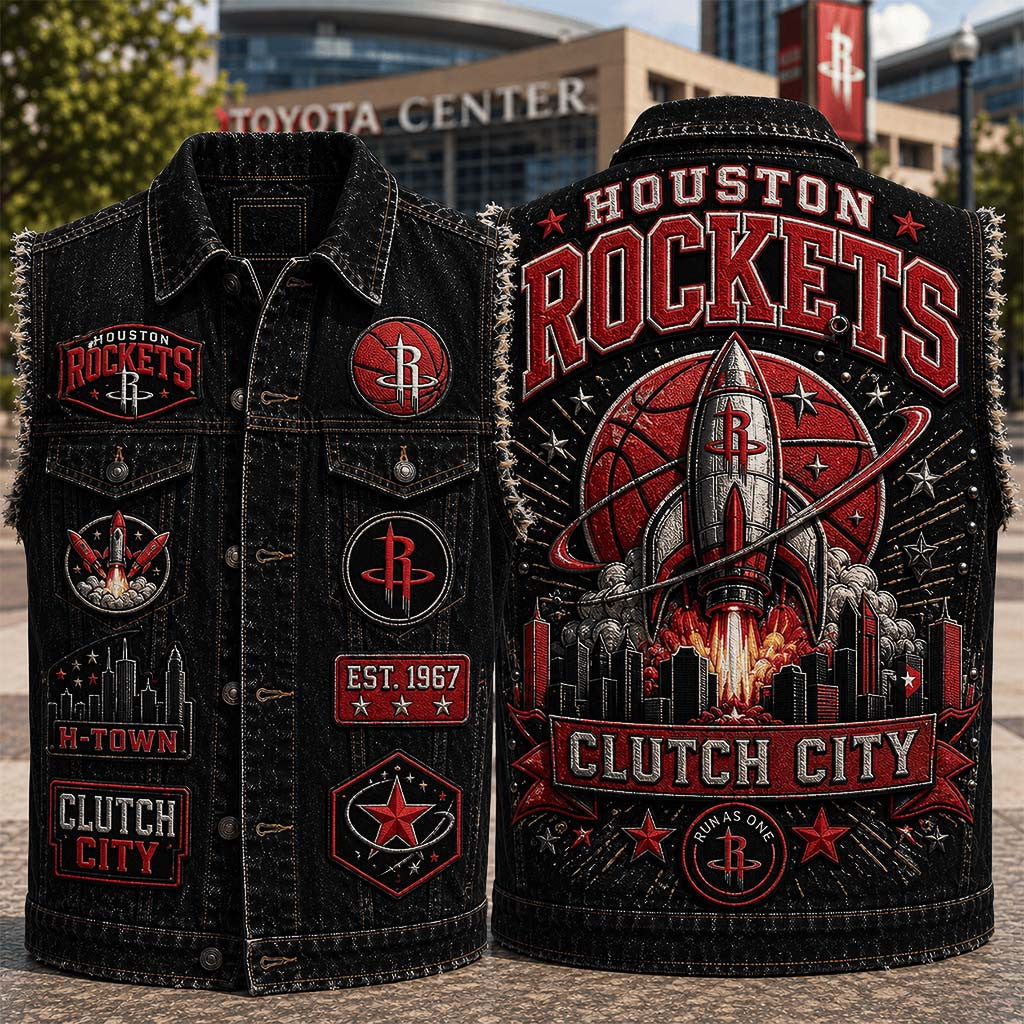 Houston Rockets Clutch City Run As One Denim Jacket Houston Rockets Merch Basketball Fan Gear - Merchluma