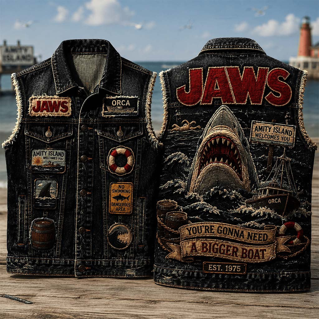 Jaws You're Gonna Need A Bigger Boat Denim Vest Jaws Movie Merch Gift For Fans - Merchluma