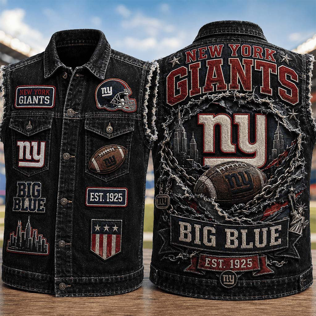New York Giants Big Blue Est 1925 Denim Vest NY Giants Merch Presents For Football Fans - Merchluma