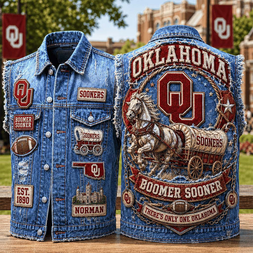 Oklahoma Boomer Sooner Merch There's Only One Oklahoma Denim Vest Gift For Football Fans - Merchluma