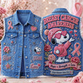Snoopy Breast Cancer Awareness Denim Vest Hope Strength Love Merch Gift For Cancer Warriors - Merchluma