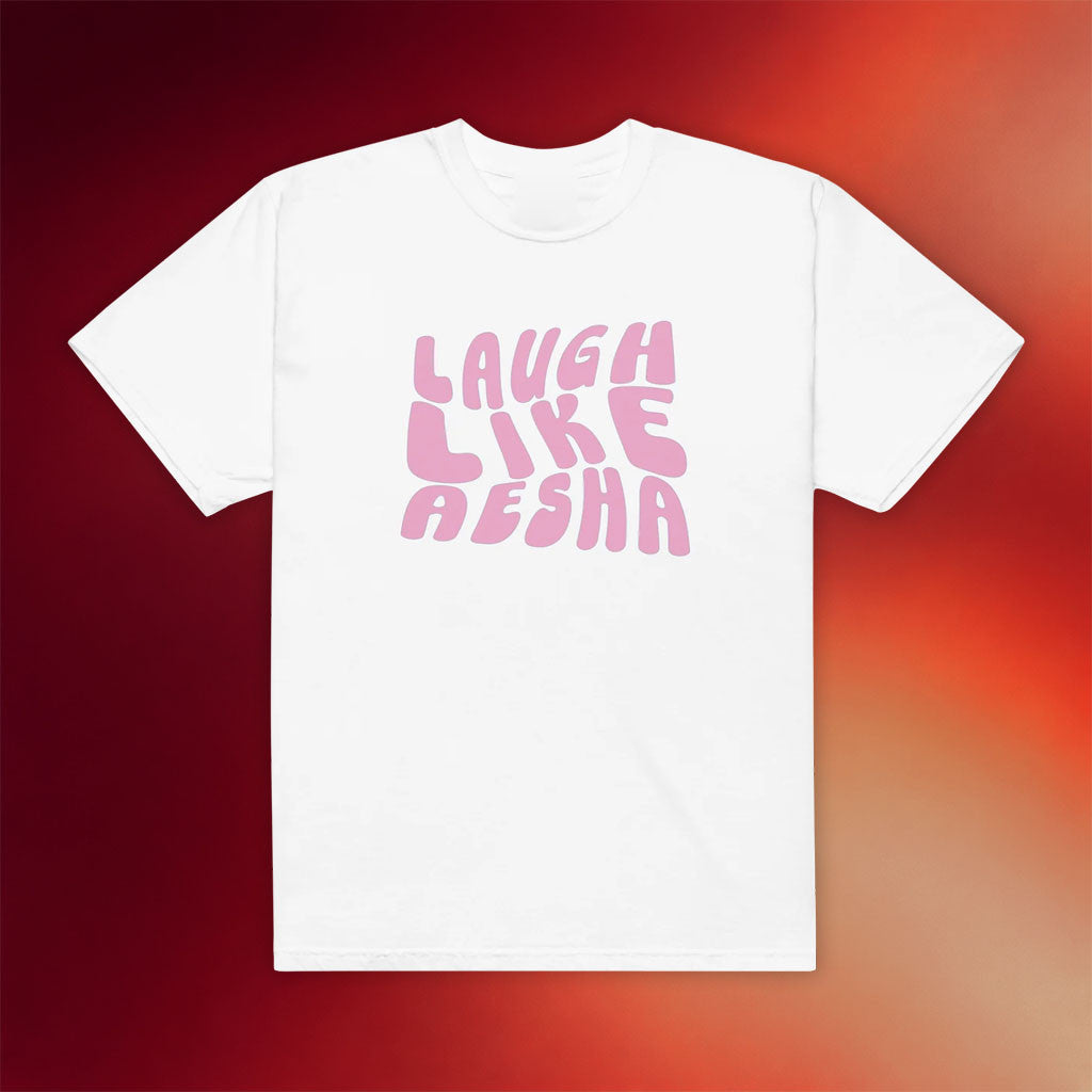 Aesha's Merch 2026 Laugh Like Aesha Twist T-Shirt White Aesha Scott Merch Present For Her - Merchluma