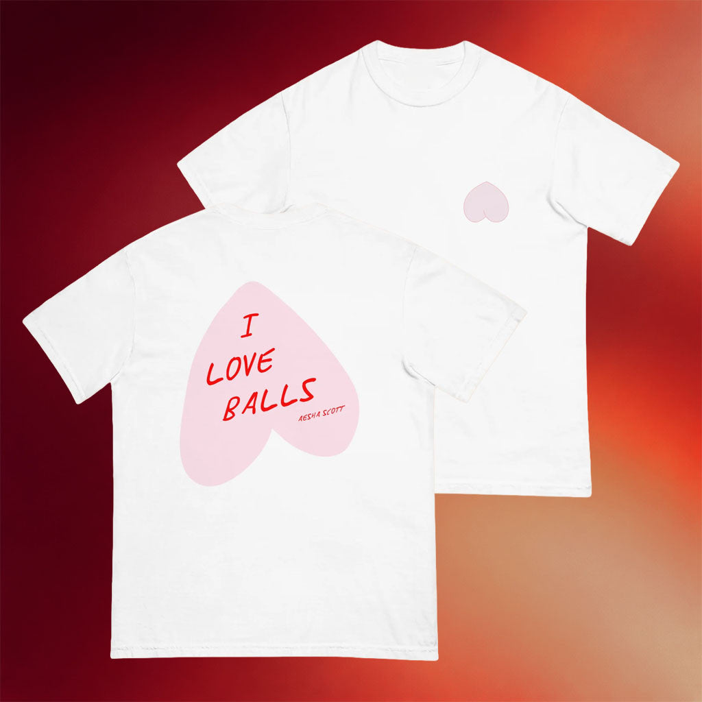 Aesha's Merch 2026 I Love Balls Heart T-Shirt White Aesha Scott Merch Gift For BFF - Merchluma