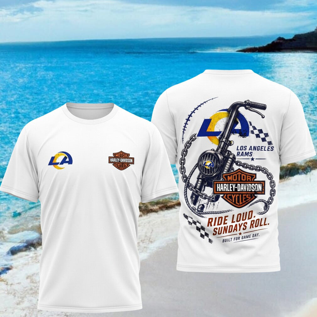 Los Angeles Rams Motorcycle Ride Loud Sundays Roll Biker Shirt LA Rams Merch Football Fan Gifts - Merchluma