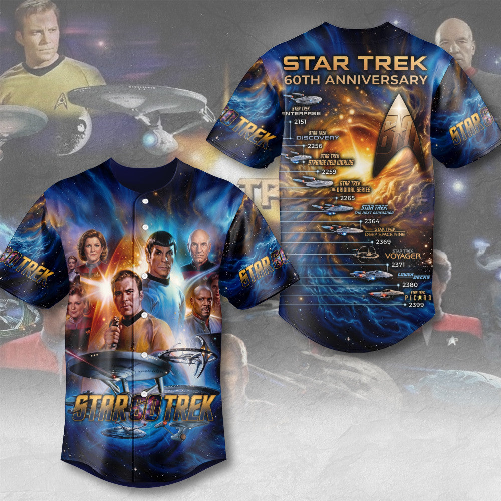 Star Trek 60th Anniversary Graphic Baseball Jersey USS Enterprise Evolution Space Saga Apparel - Merchluma