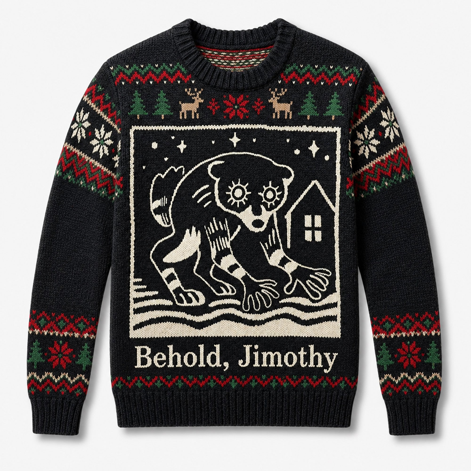 Behold Jimothy Raccoon Ugly Holiday Sweater Jimothy Seattle Raccoon Jumper Christmas Gifts - Merchluma