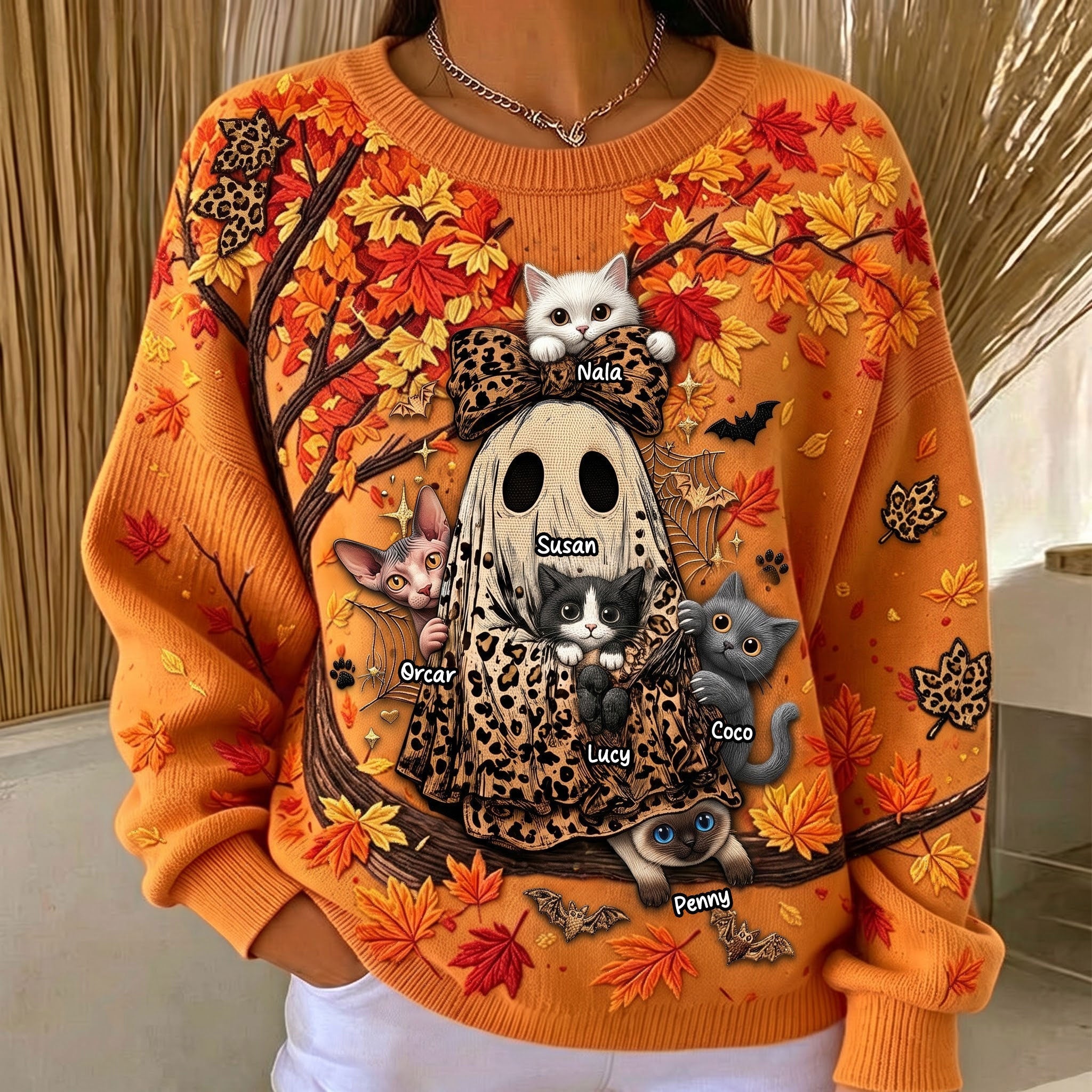 Personalized Autumn Boo Jee Cat Sweater Cute Fall Outfits Gifts For Cat Lovers - Merchluma