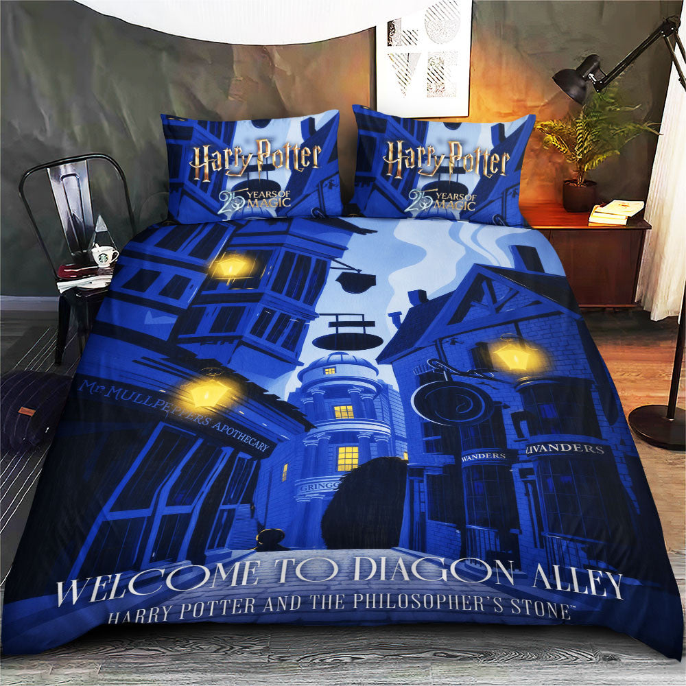 Harry Potter 25th Anniversary Bedding Set Welcome To Diagon Alley Harry Potter Merch - Merchluma