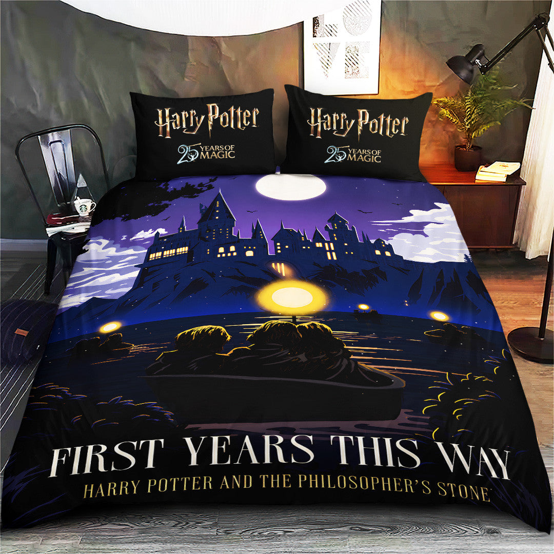 Harry Potter 25th Anniversary Bedding Set First Years This Way Bed Decor Harry Potter Merch - Merchluma
