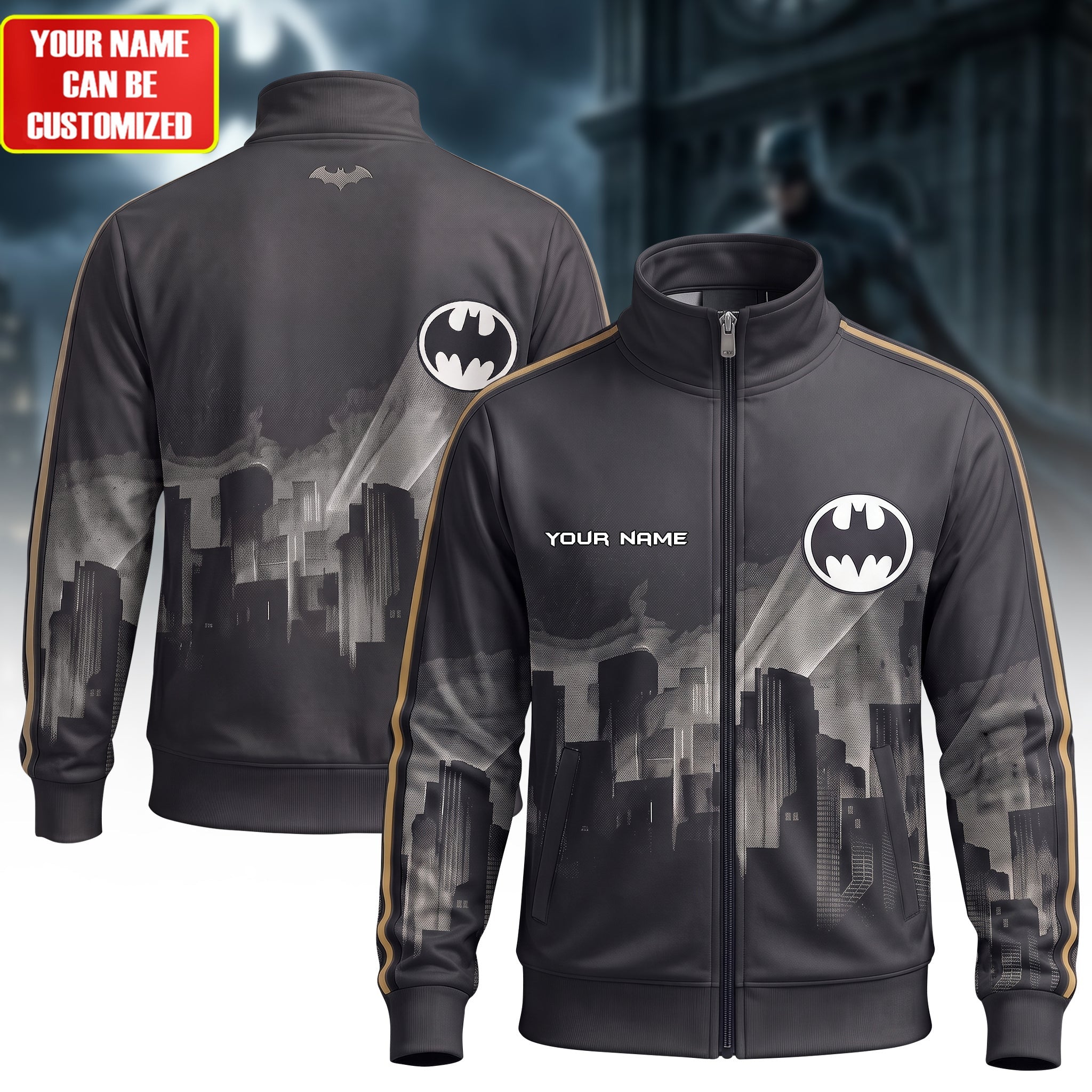 Personalized Batman Dark Knight Zipper Stand Collar Jacket Batman Merch Gifts For My Husband - Merchluma