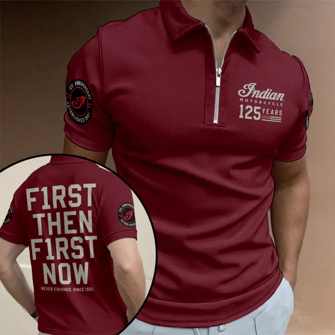 Indian Motorcycle 125th Anniversary Zip Polo Shirt Birthday Gift Ideas For Brothers - Merchluma