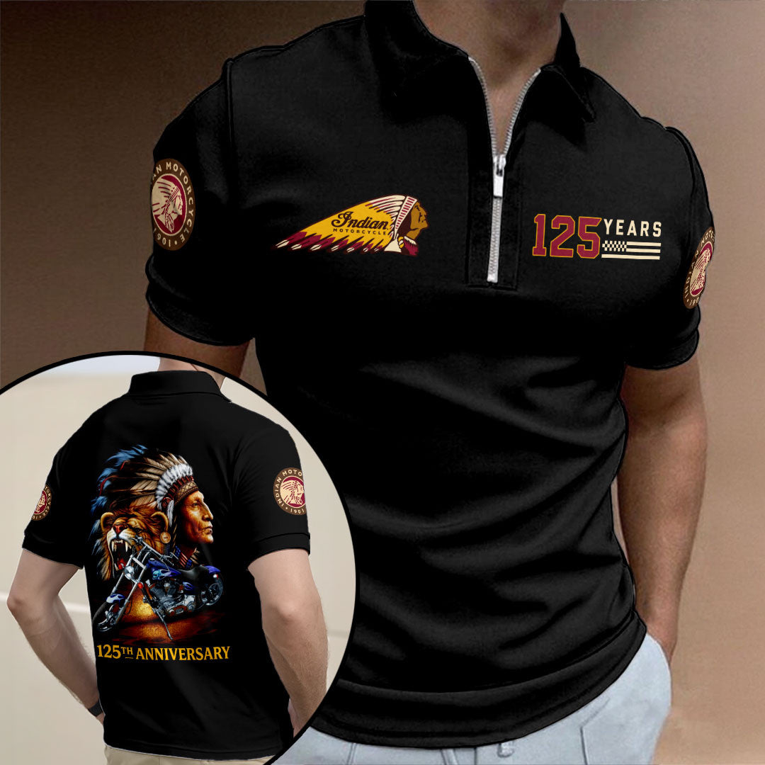 Indian Motorcycle 125th Anniversary Zip Polo Shirt Best Birthday Gift For Husband - Merchluma
