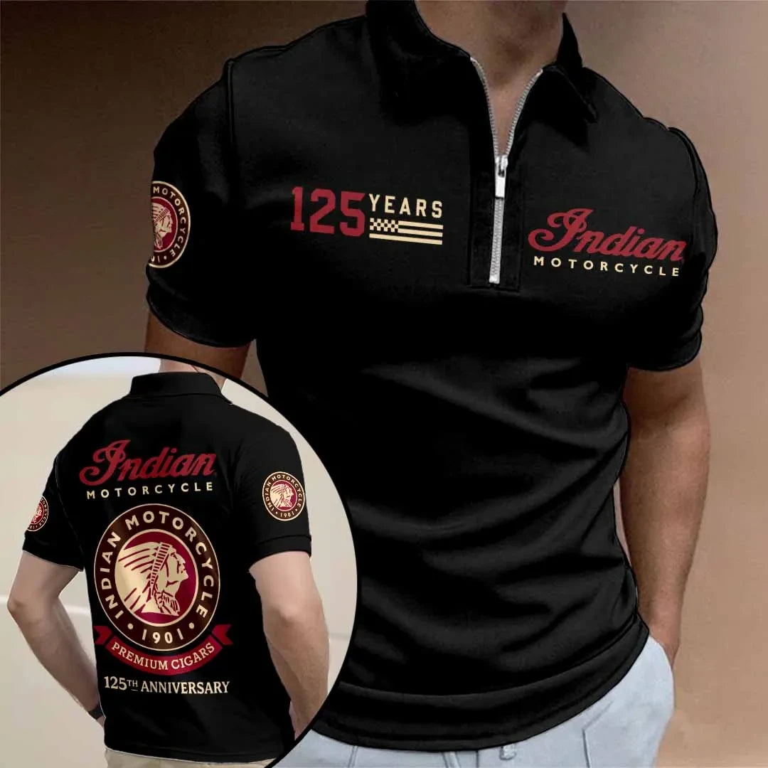 Indian Motorcycle 125th Anniversary Zip Polo Shirt Indian Motorcycle Merch Gift For Dad - Merchluma