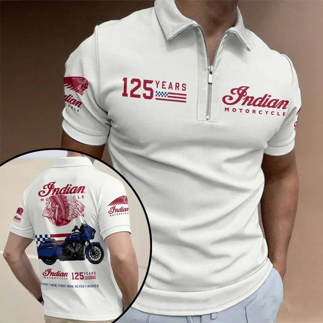 Indian Motorcycle 125th Anniversary Zip Polo Shirt Unique Gift For Boyfriend - Merchluma