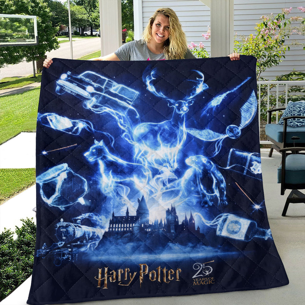 Harry Potter 25th Anniversary Quilt Blanket Harry Potter Merch Gift for Son - Merchluma