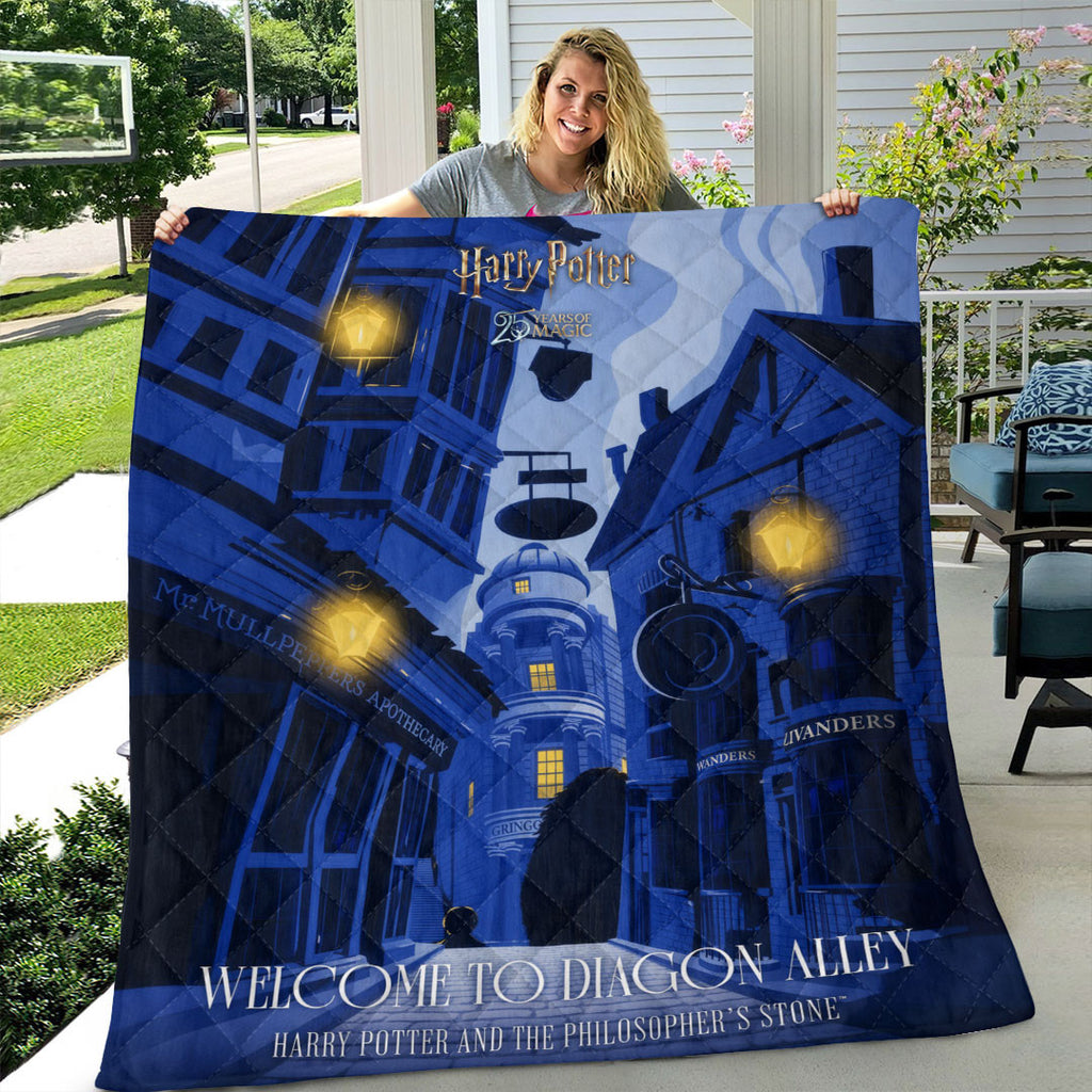 Harry Potter 25th Anniversary Quilt Blanket Welcome To Diagon Alley Blanket Harry Potter Merch - Merchluma