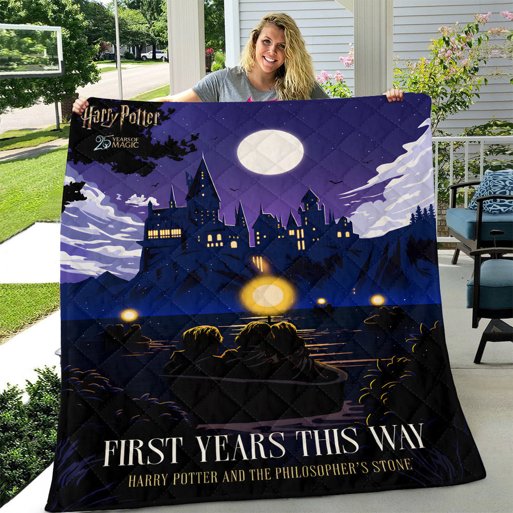 Harry Potter 25th Anniversary Quilt Blanket First Year This Way Harry Potter Merch Fan Gifts - Merchluma