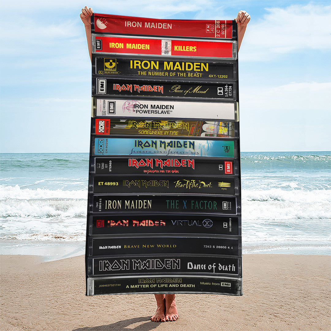 Iron Maiden Collected Album Cassette Beach Towel Iron Maiden Merch Best Gift For Band Fans - Merchluma