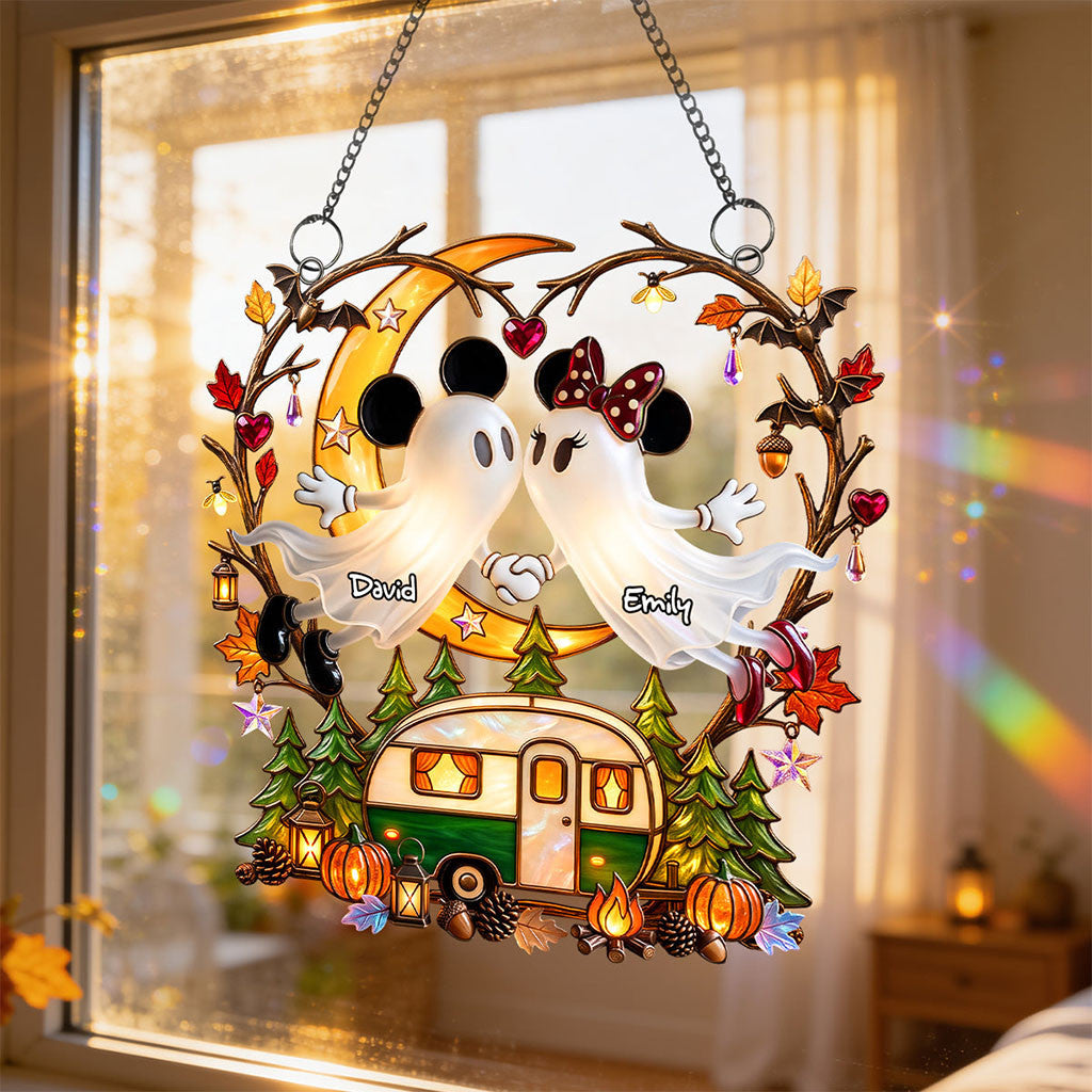 Personalized Mickey Boo Couple Camping Suncatcher Ornament Window Hanging Gifts For Halloween - Merchluma