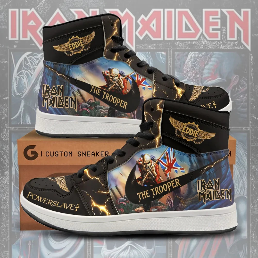 Iron Maiden The Trooper Shoes Powerslave Sneakers Iron Maiden Merch Gift For Band Fans - Merchluma