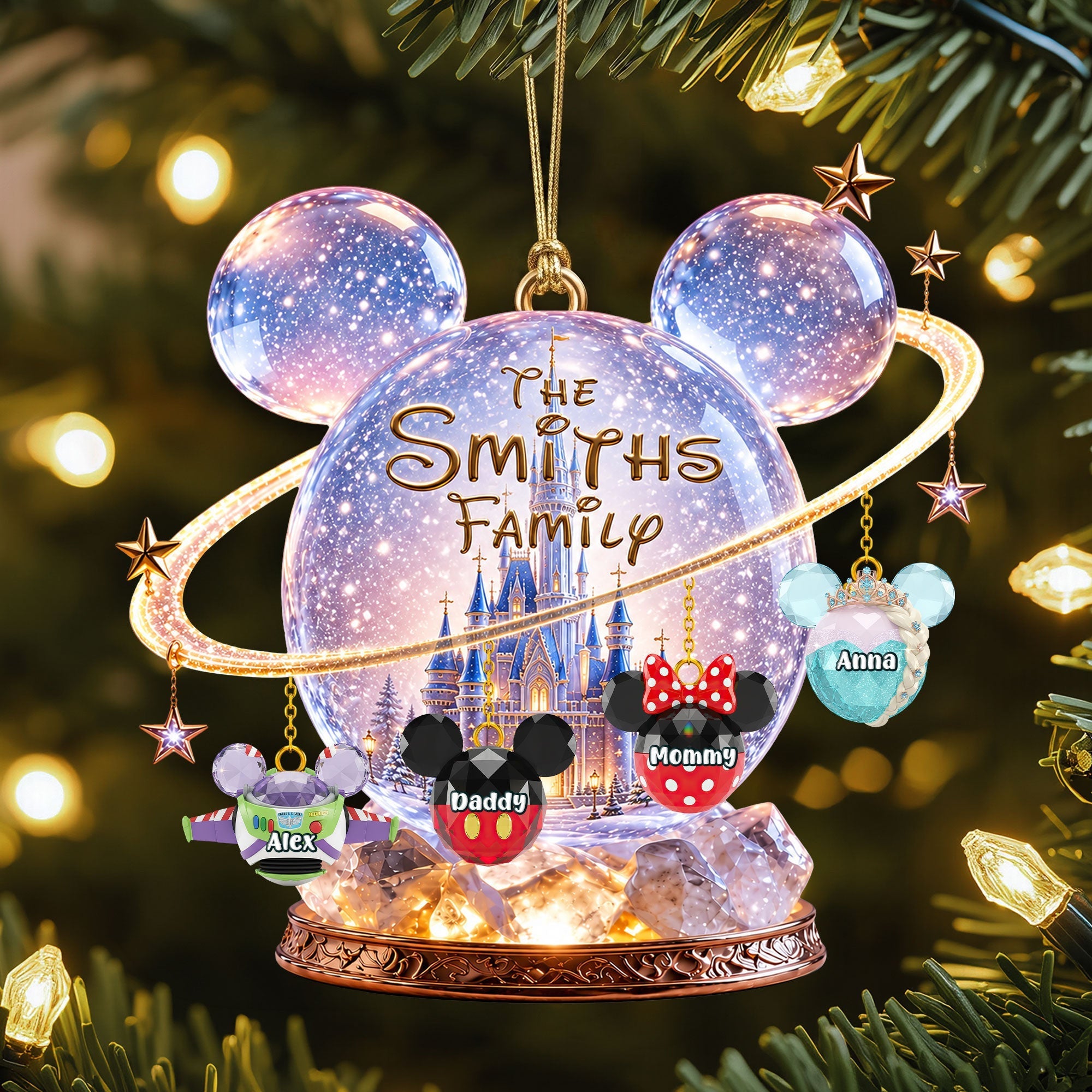 Personalized Mickey Mouse Family Castle Christmas Ornament Xmas Decor Gifts For Family - Merchluma