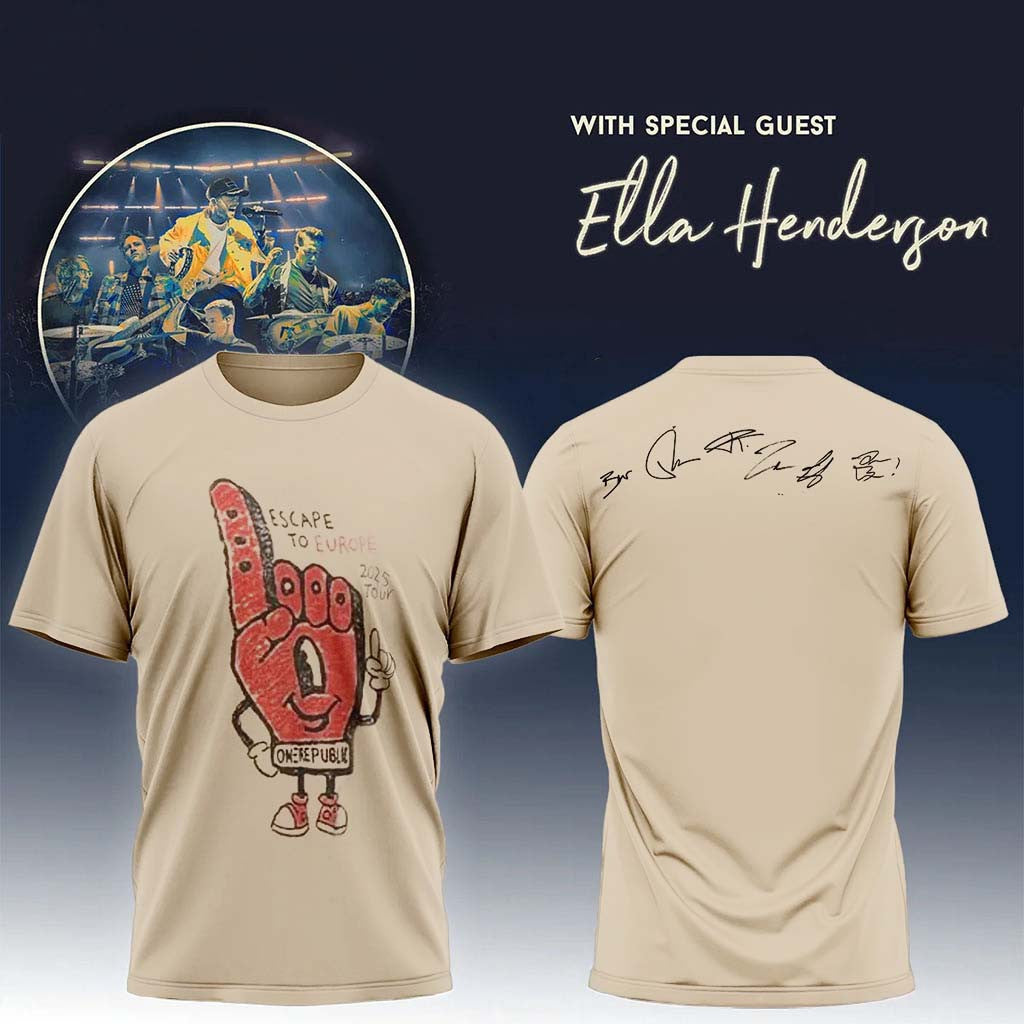 OneRepublic Merch Escape To Europe Tour T-Shirt Signed Music Gift Ideas For Guys - Merchluma