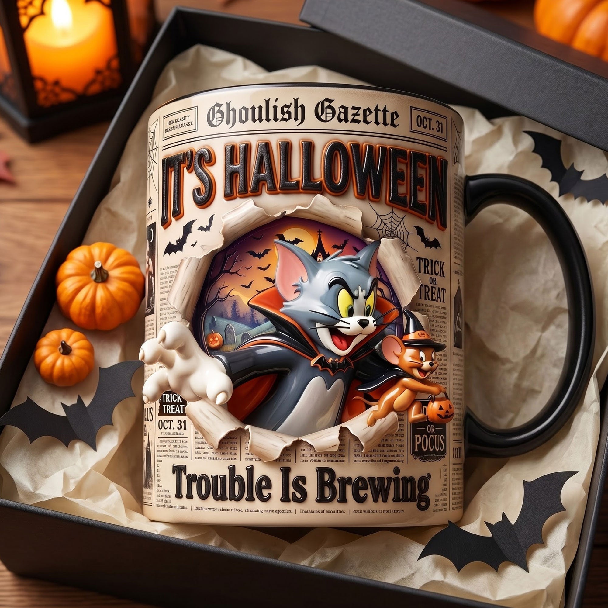 Tom And Jerry It's Halloween Trouble Is Brewing Mug Trick Or Treat Coffee Cup Friends Gifts - Merchluma
