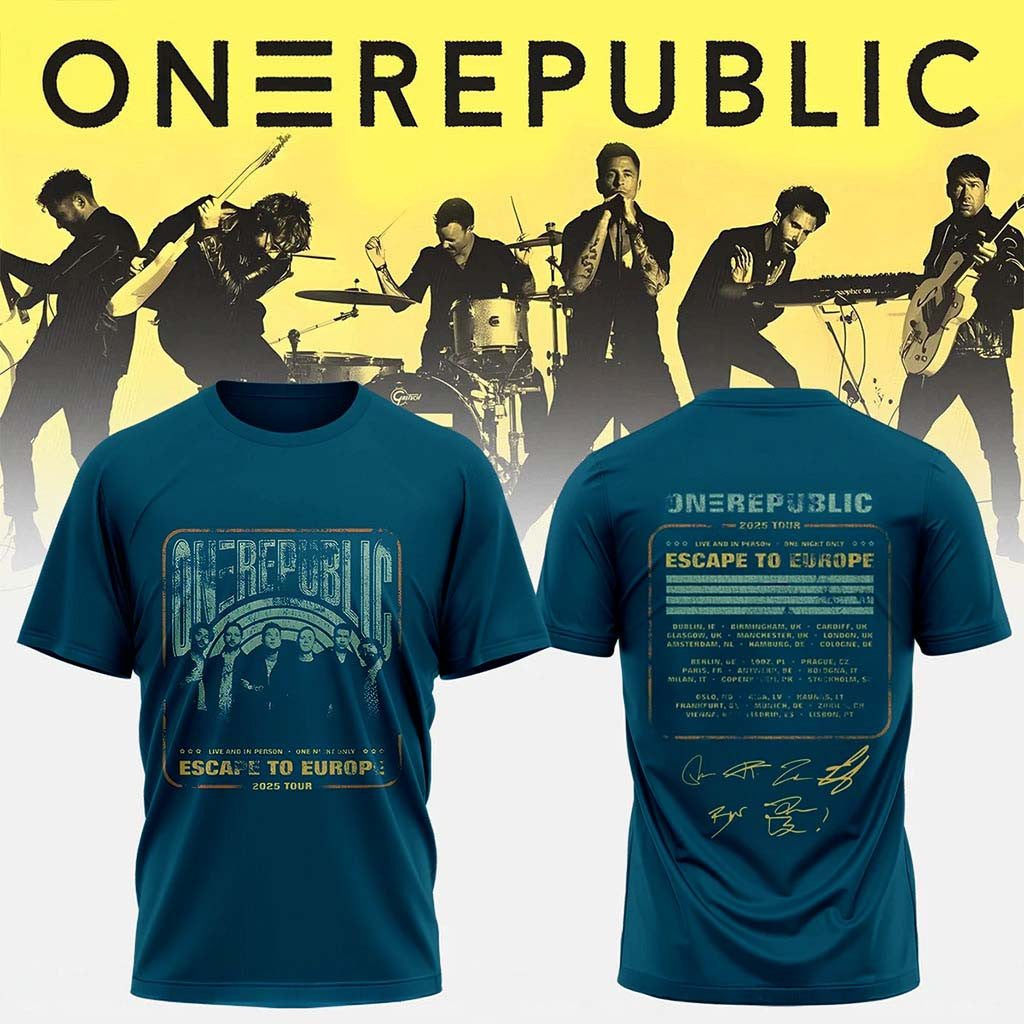 OneRepublic Merch Escape To Europe 2025 Tour T-Shirt Signed Shirt Gift For Music Lovers - Merchluma