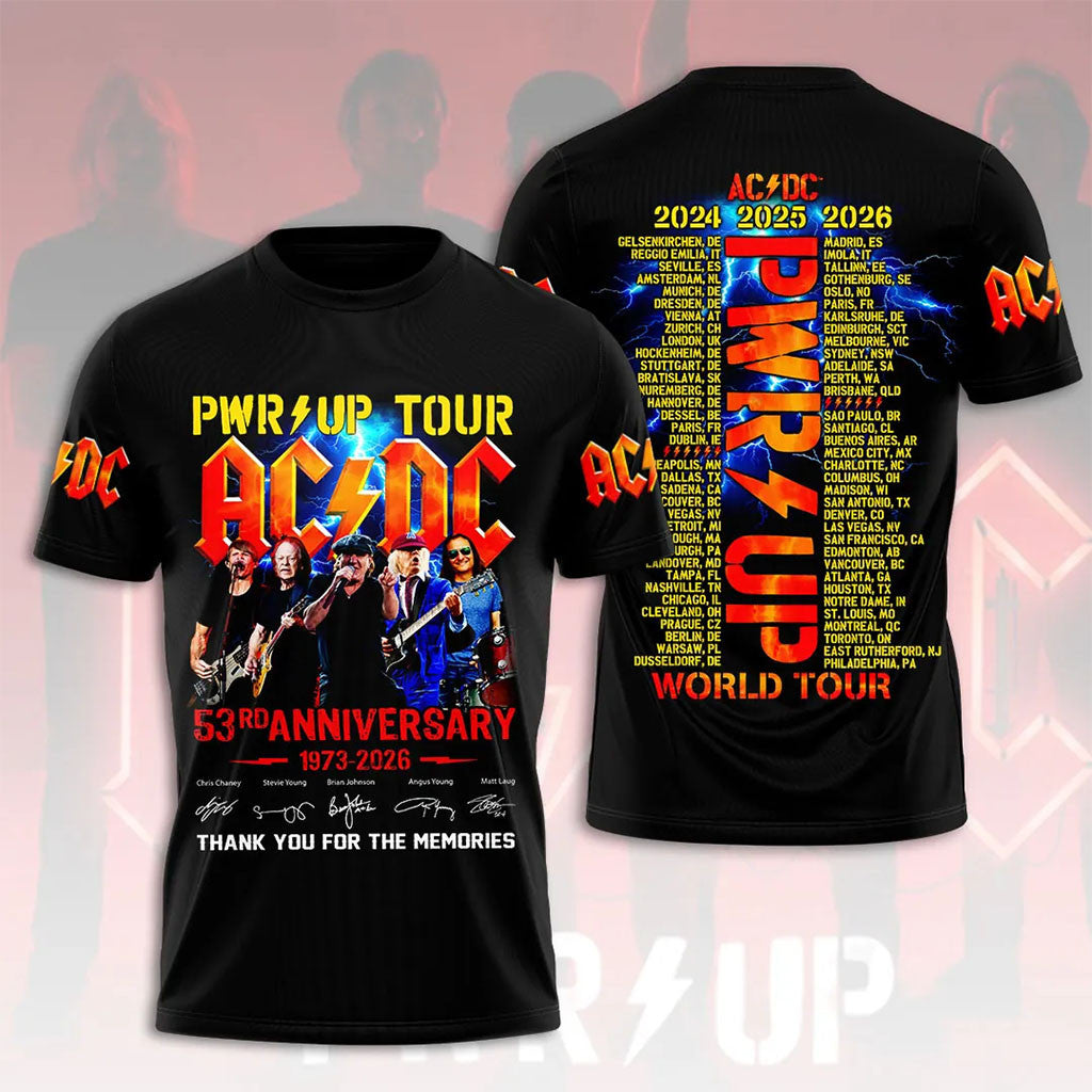 ACDC PWR UP World Tour 2026 Graphic T-Shirt Classic Hard Rock Music Fan Shirt ACDC Merch - Merchluma
